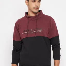 Duke Men Black & Maroon Colourblocked Fleece Sweatshirt-image-60