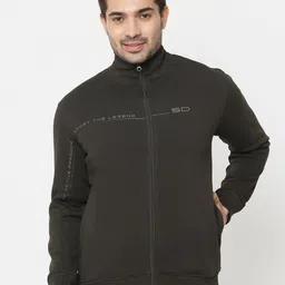 Sweet Dreams Men Olive Green Solid Fleece Sweatshirt-image-0