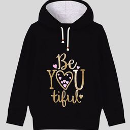 KUCHIPOO Girls Black Printed Hooded Sweatshirt-picture-9