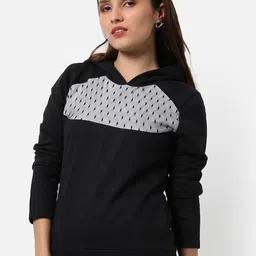 Campus Sutra Women Black Colourblocked Hooded Sweatshirt-image-49