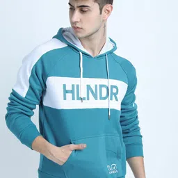 HIGHLANDER Men Teal Colourblocked Hooded Sweatshirt-image-94