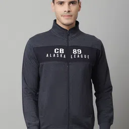 Cantabil Men Navy Blue Printed Fleece Sweatshirt-image-3