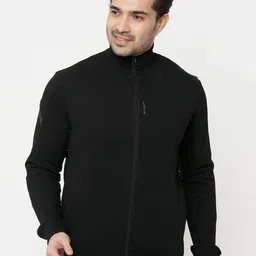 Sweet Dreams Men Black Mock Collar Front Open Sweatshirt-image-71