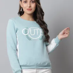 Cantabil Women Blue Printed Fleece Sweatshirt-image-0
