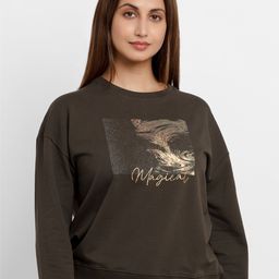 Status Quo Women Olive Green Printed Sweatshirt-picture-4