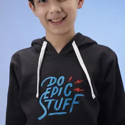 Instafab Boys Black Printed Hooded Sweatshirt image 4
