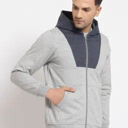 Kalt Men Grey Colourblocked Hooded Sweatshirt image 2