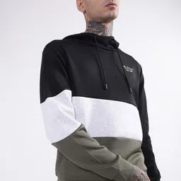 BEN SHERMAN Men Black Colourblocked Hooded Sweatshirt image 2
