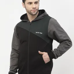 Kalt Hooded Colourblocked Front-Open Fleece Sweatshirt image 2