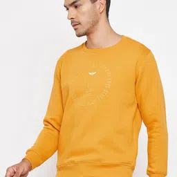 Duke Men Mustard Printed Fleece Sweatshirt image 2