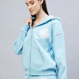 DELAN Women Blue Fleece Hooded Sweatshirt image 4
