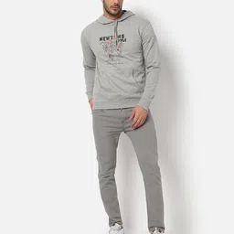 Campus Sutra Men Grey Printed Hooded Sweatshirt image 2