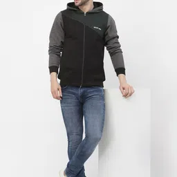 Kalt Hooded Colourblocked Front-Open Fleece Sweatshirt image 3