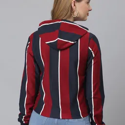 Campus Sutra Women Maroon Striped Hooded Sweatshirt image 5