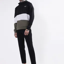 BEN SHERMAN Men Black Colourblocked Hooded Sweatshirt image 3