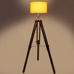 pristine interiors Lorelai Yellow Cotton Shade Tripod Floor Lamp With Teak wood Base image 3