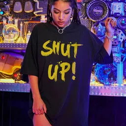 calm down Women Typography Round Neck Cotton Blend Black T-Shirt-picture-18