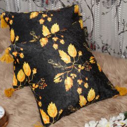 hosta homes Grey Floral Velvet 16 x 16 Inches Cushion Covers with Tassels (Set of 2)-picture-21