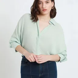 dl woman Women Oversized Fit Solid Spread Collar Casual Shirt-picture-19