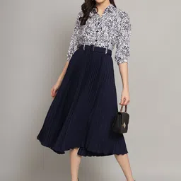 zwerlon Women A-line Dark Blue Midi/Calf Length Dress image 1