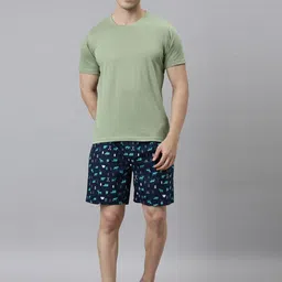 Joven Men Green & Blue Loungewear Set-image-42