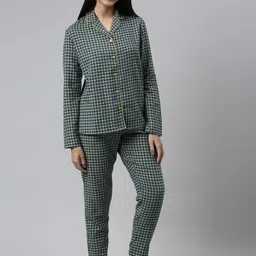 Enamor Women Navy Blue & Yellow Checked Night suit-picture-34