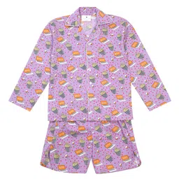Little Musketeer Girls Blue & Purple Set of 2 Printed Cotton Night suit-picture-14