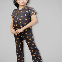 BURBN Girls Printed Lapel Collar Night suit-image-32