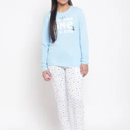 Lil Tomatoes Girls Blue & White Printed Night suit-picture-45