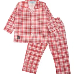 Enfance Unisex Kids Red & White Checked Cotton Night suit-picture-45