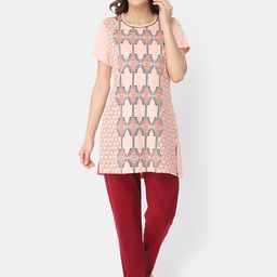 Bell Paper Women Peach-Coloured & Maroon Printed Night suit-picture-22