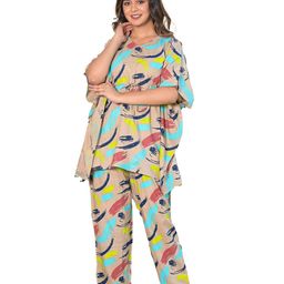 YASH GALLERY Women Coffee Brown & Turquoise Blue Printed Night suit-picture-10