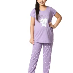 Zeyo Girls Lavender Printed Night suit-image-41