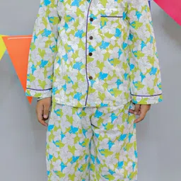 UNBIND Boys Floral Printed Lapel Collar Pure Cotton Night suit image 5