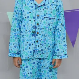 UNBIND Boys Floral Printed Lapel Collar Pure Cotton Night suit image 2