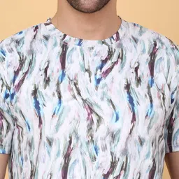 Sweet Dreams Men White & Black Abstract Printed Round Neck T Shirt & Shorts image 2