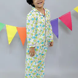 UNBIND Boys Floral Printed Lapel Collar Pure Cotton Night suit image 4