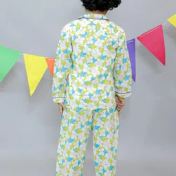 UNBIND Boys Floral Printed Lapel Collar Pure Cotton Night suit image 2