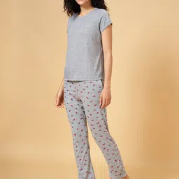 YU by Pantaloons Women Grey & Red Printed Night suit image 4