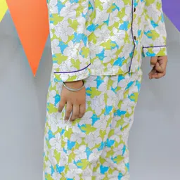 UNBIND Boys Floral Printed Lapel Collar Pure Cotton Night suit image 3