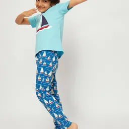 frangipani Boys Blue & Off White Printed Pure Cotton Night suit-picture-32