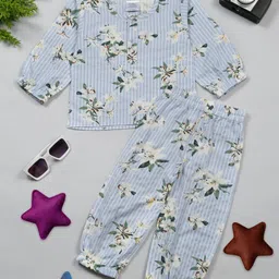 Little Musketeer Girls Floral Printed Pure Cotton Shirt With Pyjamas-picture-42