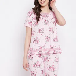 Camey Women Pink Printed Floral Night suit-image-30