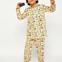 frangipani Boys Yellow & Red Printed Pure Cotton Night suit-image-21