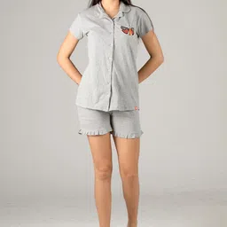 evolove Women Grey Solid Pure Cotton Night suit-picture-41