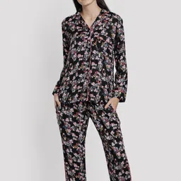 DUSK ATTIRE Floral Printed Lapel Collar Night Suit-picture-10