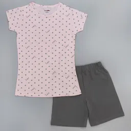 Taatoom Girls Pink & Grey Printed Night suit 100% Cotton-picture-22