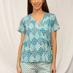 Bannos Swagger 3 Pieces Ethnic Motifs Printed Pure Cotton Night Suit-image-41