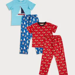 frangipani Boys Pack Of 2 Red & Blue Printed Night Suit-image-17