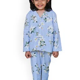 Little Musketeer Girls Blue & White Floral Printed Cotton Night suit-picture-10